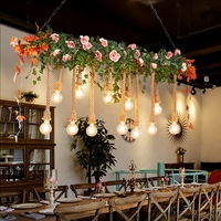 Plantes vertes et fleurs rétro Style industriel corde de chanvre lampe Pub barre de compensation créatif chaud Restaurant bar lustre