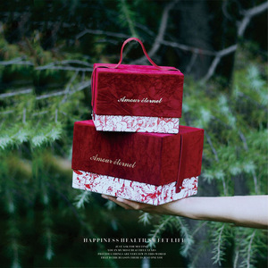 Boîte cadeau haut de gamme, emballage pour cadeaux de mariage, velours beige et rouge, 14x9x7,5cm, 18x14x13cm, 23x18x15cm - Product Image 4