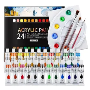 Fine art supplies 24 color 12ml Acrylic paints with 3pcs brushes and palette for student studio activities kit