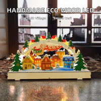 Escena de Pueblo Navideño de Madera con Luces LED, Arco 3D, Trineo de Santa, Decoración de Pueblo, Adorno Navideño Reutilizable de Estilo Nórdico para el Hogar