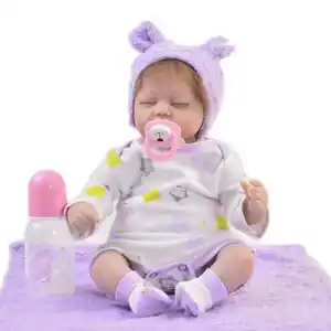 KEIUMI Boneka Bayi Seperti Hidup 17 Inci, Kain Badan Realistis Mata Tertutup Boneka Bayi