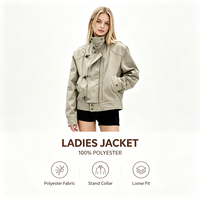 Veste Courte Femme en Mélange Polyester-Viscose Grise, Double Boutonnage, Revers Cranté, Ceinture à Nouer, Épaulettes, Poches Plaquées, Style Streetwear