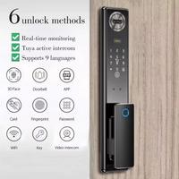 Cerradura de Puerta Inteligente Tuya WiFi con Reconocimiento Facial 3D Automático, Batería Integrada de 4200mAh, Pantalla de 4.5 Pulgadas, Acceso por Código, Huella Dactilar y Reconocimiento Facial