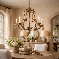Luminaire suspendu vintage en bois courbé, chaîne de suspension en métal, vente en gros directe d'usine, nombre d'ampoules personnalisable, lustre pour villa