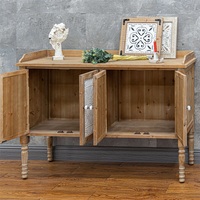 INNOVA HOME Meuble console de rangement 4 portes en bois massif, style ferme blanc antique sculpté, pour entrée, salle à manger, appartement, hôtel, salon