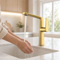 Robinet de lavabo monocommande monotrou en laiton brossé doré de haute qualité, design moderne, avec cartouche céramique, à poser sur le comptoir, garantie 5 ans
