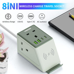 VINISEM 산업용 영국 그린/다크 그린/레드 파워 스트립 3 콘센트 USB-A 2 USB-C + 무선 충전 2M 연장 코드 소켓 (PC - Product Image 2