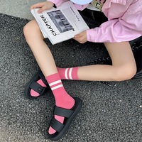 2024 chaussettes femmes hiver nouveau deux barres rayé femmes coton mi-mollet chaussettes enveloppées individuellement chaussettes femmes