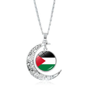 Colgante De Luna hueca de 12 estilos, collar de gemas de tiempo de bandera de Palestina gratis, joyería para mujer - Product Image 6