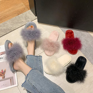 Custom Spring Soft Comfy Women New Popular Open Toe Fluffy Furry White Fur <strong>Slippers</strong> <strong>with</strong> <strong>Feather</strong> - Product Image 6
