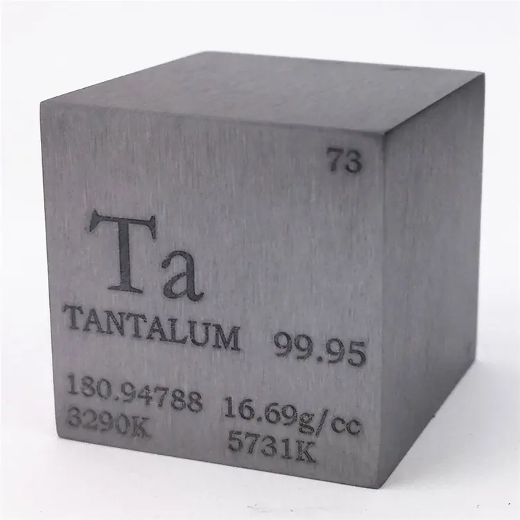 Cube en métal au tantale de 1 pouce, 25.4mm, 274g, 99.95%, Ta Cube gravé, tableau périodique