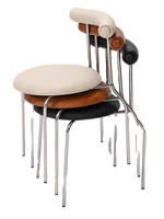 Chaise de salle à manger style crème avec dossier, ensemble table et chaises pour salon et salle à manger, empilable, en cuir PU et structure en acier carbone