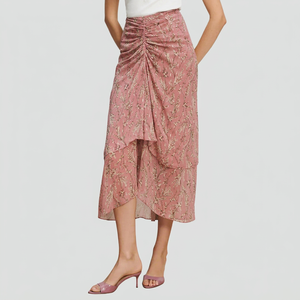 Women's High Waist Floral Print <b>Chiffon</b> Wrap <b>Skirt</b> Asymmetrical Mid-Calf Soft Ruched Spring Style - Product Image 1