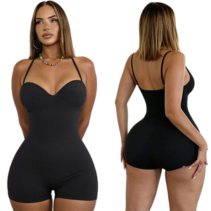 Built-in Bra Bodysuit Sexy Patchwork Knit Breathable Spandex/Polyester Short Shapewear <b>Square</b> Neck 220g Backless Sleeveless Yoga - Product Image 1