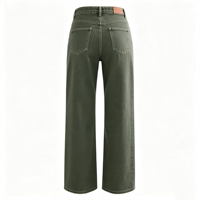 Jean droit taille haute à couture avant pour femme, coupe ample, en denim vert, vente en gros usine