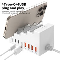 Chargeur de bureau 66W 8 ports HUB 4 USB C 4 USB A |   Station de charge sécurisée pour téléphone et tablette |   Support de chargeur compact en matériau PC