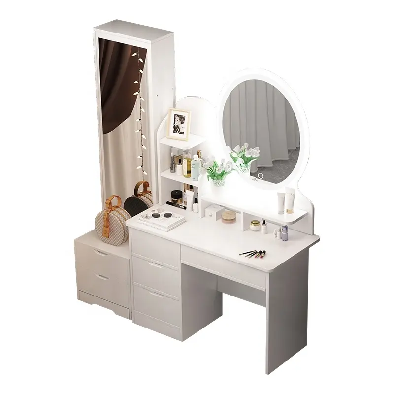 Luxe Modern Make Vanity Dresser Tafel Hoek Slaapkamer Meubels Tafel Hout Jurken Met Spiegel Led Verlichting