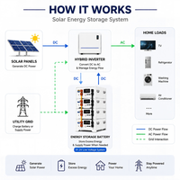 Système de batterie solaire LiFePO4 pour toute la maison, 5,12 kWh, 51,2 V, 100 Ah, empilable, BMS, sortie AC, hors réseau/hybride