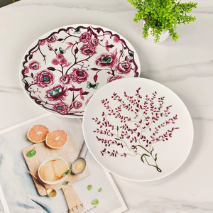 จานเซรามิคลายกิ่งไม้สไตล์มินิมอล ลายดอกไม้ประดับตกแต่งอย่างสวยงาม สำหรับการรับประทานอาหารอย่างหรูหราและตกแต่งโต๊ะอาหาร - Product Image 3