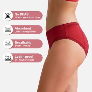 Culottes menstruelles OEM personnalisées pour femmes, avec dentelle, anti-fuites, respirantes, lavables, réutilisables, absorbantes, style hipster - Product Image 4