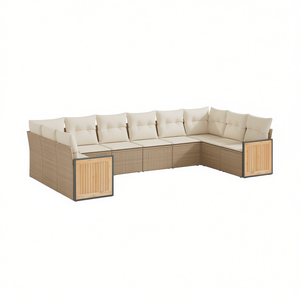 Set Divano da Giardino in Rattan PE 6 Posti Resistente alle Intemperie Arredamento da Esterno Design Contemporaneo Pannello in Teak Beige - Product Image 1