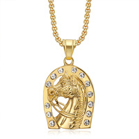Collier Pendentif Tête de Cheval en Acier Inoxydable Brillant avec Zircon, Ne Se Décolore Pas, Argent et Or, Cadeau Exquis pour Femme