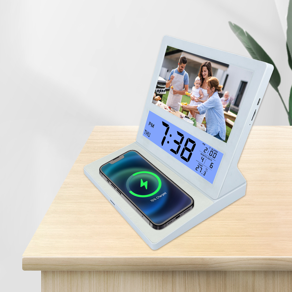 OEM Беспроводное зарядное устройство HD 7 дюймов умный сенсорный экран цифровое фото мини Wifi видео рамка движения