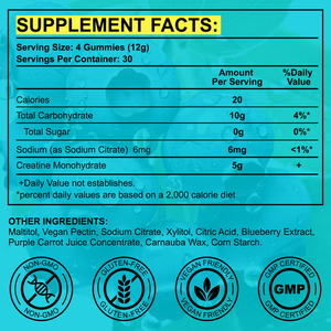 Gummies de créatine pour la croissance musculaire, marque privée, suppléments nutritionnels sportifs, sans sucre, 5000 mg de créatine monohydrate - Product Image 2