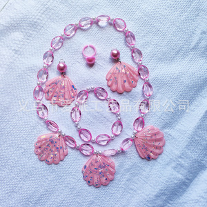 Pink Seashell Jewelry <b>Set</b> Necklace <b>Bracelet</b> Ring Earrings Acrylic Resin Women's Party Fashion Accessory - Product Image 1