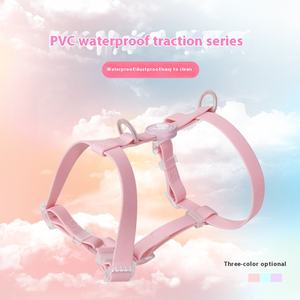 Harnais pour chien en PVC rose imperméable et réglable, laisse de marche rembourrée solide et tendance, fermeture à bouton, logo, collier de célébrité d'Internet, animaux de compagnie - Product Image 2
