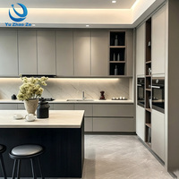 Meubles de cuisine modulaires en bois massif cerisier, élégants, prêts à assembler pour appartement, directement du fabricant