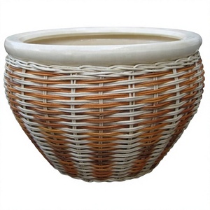 Pot de fleurs en céramique artisanal en osier naturel, écologique, avec finition émaillée, pour la décoration intérieure et extérieure - Product Image 3