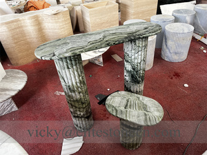 Set di Tavoli Console in Marmo Verde Giada Cloud, Tavolino Laterale in Marmo con Colonna Scanalata, Console Moderna di Lusso per Ingresso e Corridoio - Product Image 5