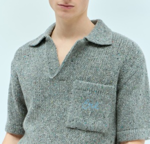 Polo personnalisé décontracté col en v demi manches avec poche mélange de laine couleur point hommes tricot été Standard pull 100% coton - Product Image 3