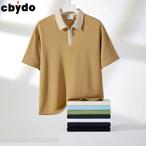 Cbydo 1/4 Zip Golf Polo camiseta colores contrastantes Casual Streetwear Polo de gran tamaño nueva llegada hombres impreso Polo Camisa de algodón - Product Image 3