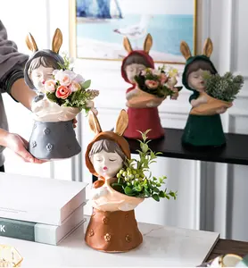 2022 new arrival cheap fashion cute girl ornaments cartoon succulent flower pot resin sculpture gift home decor