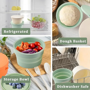 Ensemble de 4 paniers à pain en silicone, boîte à pâte à pizza empilable avec couvercle, contenants de rangement, accessoires de pâtisserie pour la cuisine - Product Image 5