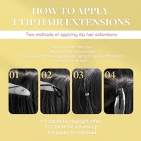 Extensiones de Cabello I-Tip, Cabello Humano Remy Real de 18 Pulgadas y 100g, Micro Bead Bonding Invisible, Color Negro Intenso