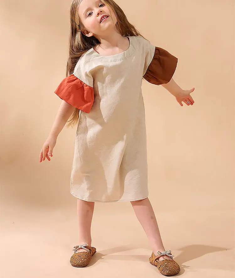 Toddler Baby Girl Dress Verão Algodão Sólido Flutter Sleeve Crianças Casual Girls Vestidos Custom