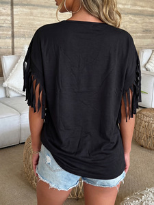 T-shirt femme en gros à ourlet à franges, col rond, coupe longue, <span class=keywords><strong>basique</strong></span>, pour superposition, décontracté, <span class=keywords><strong>simple</strong></span> et polyvalent - Product Image 6