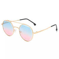 Lunettes de soleil rondes en métal pour femmes, style vintage, double pont, verres dégradés, vente en gros, lunettes de créateur de haute qualité