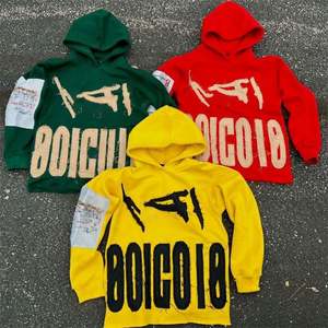 High Quality Custom Cropped <b>Hoodie</b> for <b>Men</b> Wholesale Distressed Embroidered Applique Patches for Winter - Product Image 1