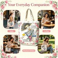 Sac fourre-tout en toile pour femme, motif floral dessiné à la main, sac à bandoulière avec fermeture à bouton, réutilisable, grande capacité, pour le shopping, le travail et les voyages