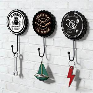 Autocollant mural en fer imprimé à motif personnalisé, robuste, avec crochet mural, pour salon de coiffure, <span class=keywords><strong>man</strong></span> cave, maison, support mural pour vêtements - Product Image 1