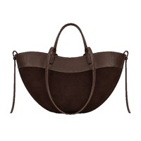 Tas Tote Mewah Berbahan Suede dengan Desain PU Kombinasi Jahitan Dua Warna Kontras Tas Selempang Wanita Tas Tangan Berkapasitas Besar