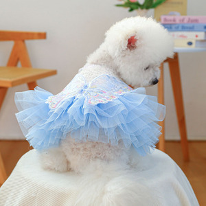 Blue Butterfly <strong>Graceful</strong> Dog Dress Spring Summer <strong>Pet</strong> Yarn Dress - Product Image 1