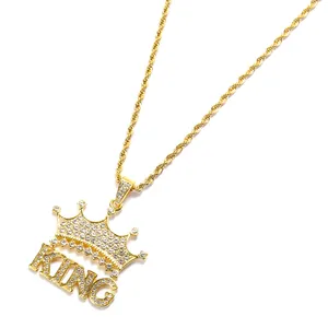 HOVANCI New Arrival Hiphops Jewelry Men's King Crown Pendant Necklace Stainless Steel Chain Pave Diamond Gold Crown Necklace