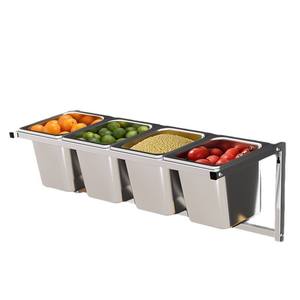 ชั้นวางเครื่องปรุงติดผนังสแตนเลส 4 ช่อง ภาชนะใส่อาหารทรงสี่เหลี่ยม ทำความสะอาดง่าย ป้องกันแบคทีเรีย ป้องกันความชื้น - Product Image 1