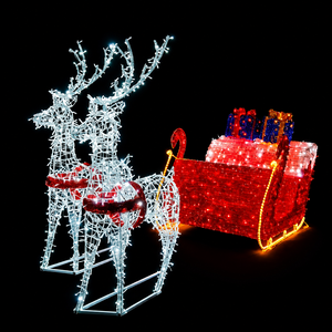 Décoration extérieure de Noël, traîneau du Père Noël avec rennes, éclairage LED, indice de protection IP65, blanc chaud 2700K, AC 110V - Product Image 5