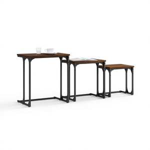 Brown <b>Oak</b> Engineered Wood <b>Nesting</b> Coffee <b>Table</b> With Metal Frame Industrial Modern Living Room Furniture - Product Image 1